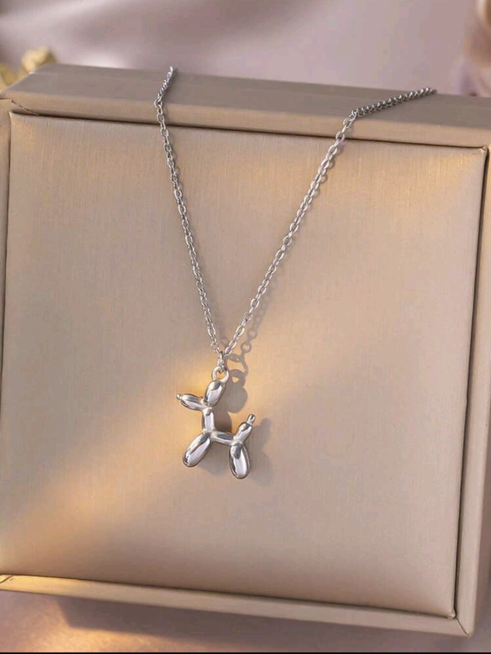Silver Balloon Dog Pendant Necklace